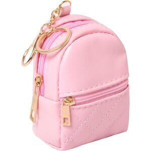 Women's Pink Mini Zipper Leather Cosmetic Cute Key Chains Keyrings Bag
